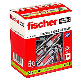 Fischer DuoSeal dybel 6 x 38 S A2, forseglet dybel til våde områder - pk a 50
